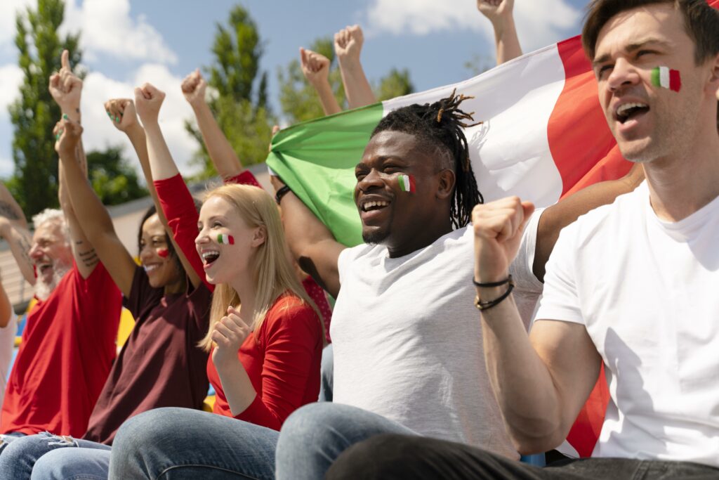 Pessoas comemorando a conquista da cidadania italiana.